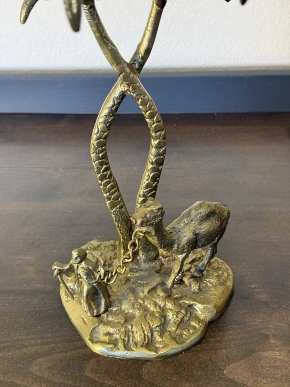 Vintage Bronze/Brass Sculpture Man with a Camel under a Palm Tree
